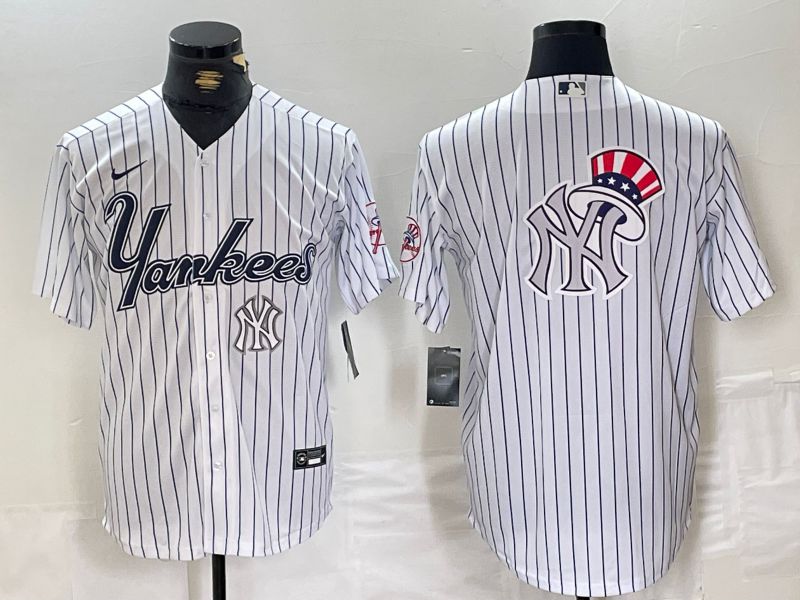 Men New York Yankees Blank White stripe Three generations joint names Nike 2024 MLB Jersey style 9->new york yankees->MLB Jersey